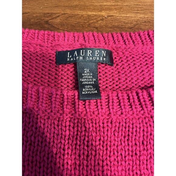 Lauren Ralph Lauren Sweater Womens 2X Plus Blue Cable Knit Shoulder Buttons - Picture 2 of 7